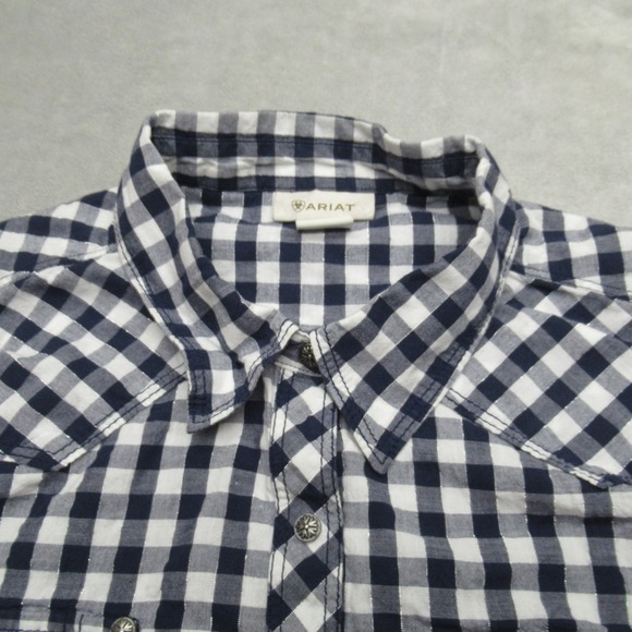 Ariat Shirt Womens XL Blue Check Metallic‎ Western Pockets Steel Snap Button Up - Picture 9 of 16